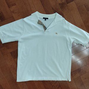 Men's Burberry London Polo Golf Shirt Medium M White Made in Great Britain